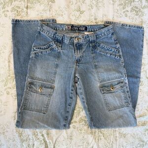 Y2K Low Rise Light Blue Denim Jeans with Cargo Pockets